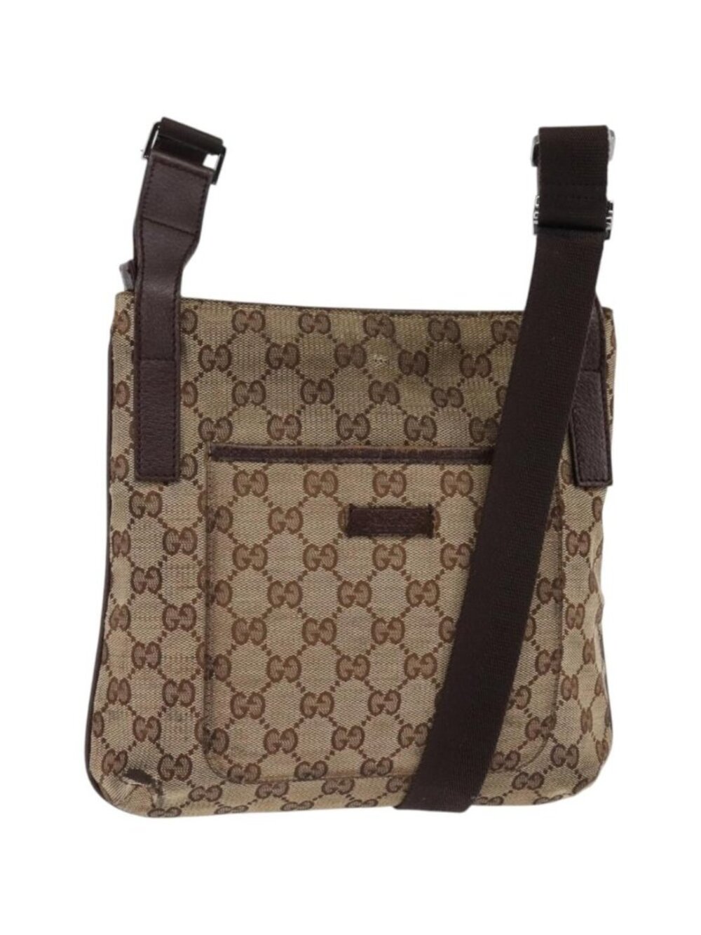 GUCCI GG Canvas Shoulder Bag Beige Silver